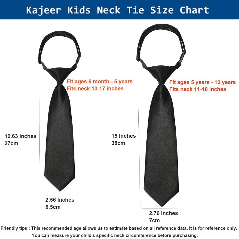 Kajeer Boys Ties for Kids Necktie Solid Adjustable - Woven Boys Pre-tied for Kids Formal Wedding Graduation School Uniforms (Black, M (age 5 years - 12) - Image 2